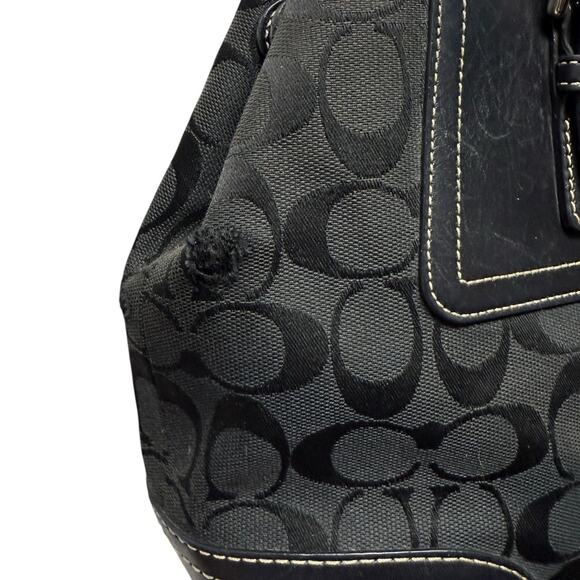 Coach Jacquard Hampton Tote Black Logo Y2K F11220 Fabric Leather Trim 2 Handles - Picture 11 of 13